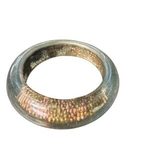 Vintage Copper Plated Reverse Indentation Lucite Bangle Statment Bracelet